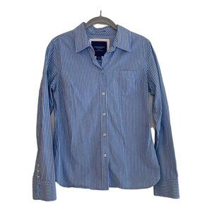 AMERICAN EAGLE~ LONG SLEEVE~ BLUE STRIPED~ BUTTON DOWN SHIRT WOMENS 8